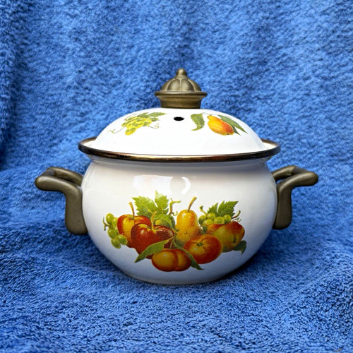 Vintage enamelled fruit pot - fruit,